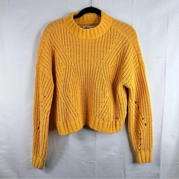 Hollister knitted crew neck oversized cropped sweater fall winter spring holiday - Picture 1 of 8